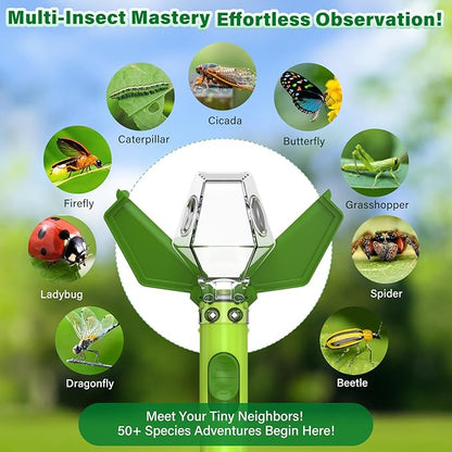 Bug Catcher for Kids, Insect Trap Kit with 6X Magnifier, STEM Educational Exploration Toys Gifts for Adult and Boys Girls, Catch Ladybugs, Butterflies, Dragonflies, Spider, Green