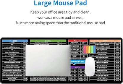 Excel Mouse Pad，Excel Cheat Sheet Desk Pad，Gaming Mouse Pad, Non-Slip Rubber Base Mousepad, Stitched Edges, 31.5x11.8 inch for Home Office