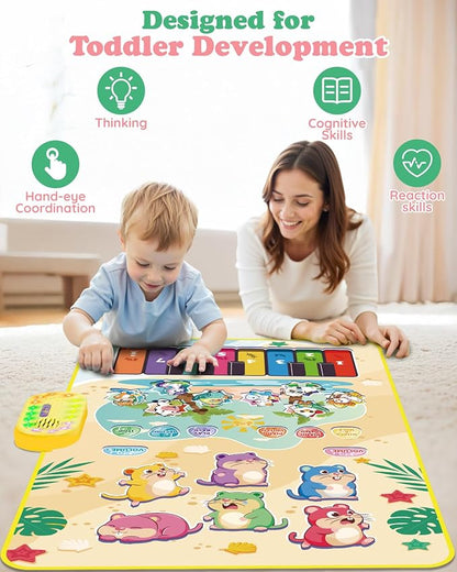 3-in-1 Musical Mat Toys for Toddlers, Led Light Up Mole Bashing & Piano Keyboard & Animal Sounds with 2 Drum Sticks,Early Educational Musical Learning Toys, Birthday Gifts for 3+ Boys & Girls