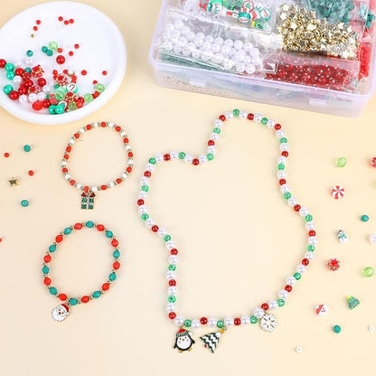 Christmas Beads,2600 PCS +Christmas Bracelet Making Kit Friendship Bracelet Kit with Clay Bead Pearl Letter Round Beads, Charms DIY Beads for Jewelry Making Crafts for Gifts