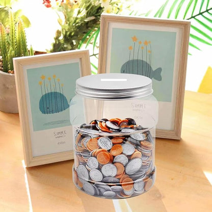 Large Clear Coin Bank Jar with Slotted Lid, Big Plastic Money Tip Change Savings Coin Jar for Piggy Bank or Raffle Ticket, Clear Money Coin Tip Piggy Change Bank Box for Adults Teens Kids