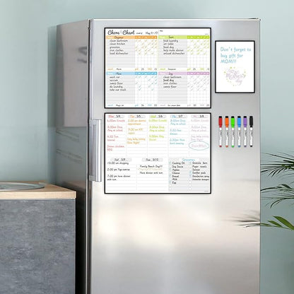 JJPRO Magnetic Dry Erase Chore Chart and Weekly Calendar Set for Fridge-Chore Chart for Multiple Kids,Weekly Planner Board,Family Chore Chart for Multiple Kids&Adults,Bonus to-do Whiteboard