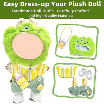 5 Piece Set -Premium Fashion Cute Clothes for 17cm Dolls,Stylish Accessaries Clothes Dress-Up,Includes—Plush Hat + Striped Top + Overalls + Bottle Charm + Shoes (Style K)