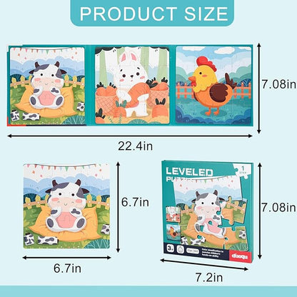 ASTARON Magnetic Puzzles for Toddlers, 9-12-16 Pieces Farm Learning Magnet Puzzle for Road Trip, Educational Travel Toys Car Plane Activities for Kids, Kids Birthday Gifts