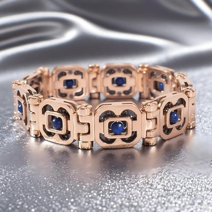 DIY Assembled Link Bracelet with Blue Gemstones - Elegant Statement Jewelry for Adult, Polished Link, Puzzle, Ceramic Style，Perfect for Gifting & Everyday Wear