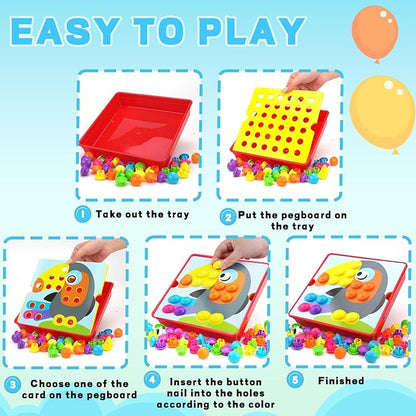 Button Art Toys for Toddlers, Crafts for Age 3-5, Early Educational Toys, Color Matching Mosaic Pegboard, Fine Motor Skills Game, Preschool Learning Activity Gifts for Boys & Girls 3+