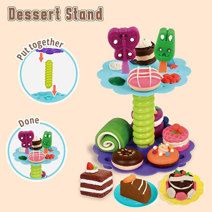 4 in 1 Dough Sets 75 PCS for Kids Ages 4-8, Dough Tools Kit with Ice Cream Noodle Hamburger Maker Machine, Dessert Rack, Kitchen Creations Art Crafts Food Play Toys for Boys Girls Ages 3+