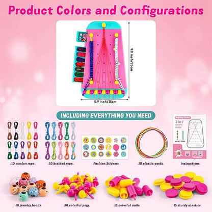 MEUNEAR Friendship Bracelet Kit Bracelet Making Kit DIY Craft Kits for Girls Kids Christmas Birthday Gifts Friendship Bracelet String with Weaving Board 10 Colors Thread Beads and Stickers