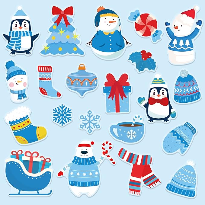Tevxj 40 PCS Winter Thick Gel Clings Winter Christmas Window Gel Clings Decals Stickers for Kids Toddlers and Adults Home Airplane Classroom Nursery Winter Holiday Party Supplies Decorations