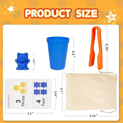 Bmag Counting Bears with Matching Sorting Cups, Preschool Learning Toys Color Recognition and Math Learning Games, STEM Educational Toy Gift for Kids Age 3 4 5 Year Old Boys Girls