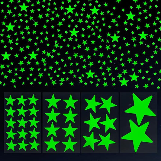 AOWDIAO Glow in The Dark Large Star Stickers – 115 Pcs (4 Sizes, 1.5‑4 in) – Luminous Ceiling & Wall Decals for Kids’ Bedroom, Nursery, Party Decor