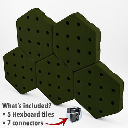 Hexagon Pegboard Tiles, 4.5"x4" each, 5-Pack, Normal-Sized Holes, Make Custom Designs, Easiest to Mount, Expand Existing Pegboard or Fill In Unused Space, Hexboard (Army Green, 4 Inch)