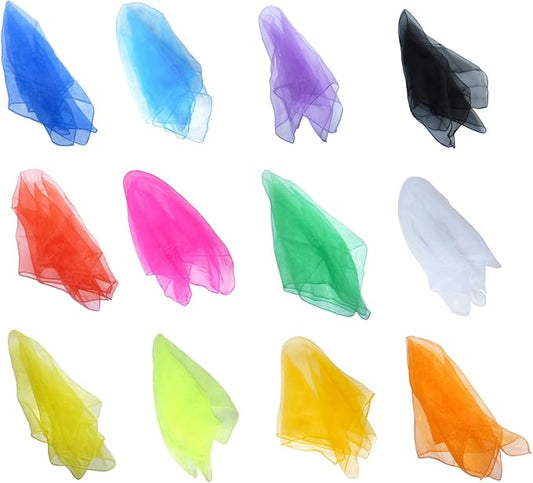 Hoerev Pack of 12 Approx. 24" x 24" Juggling Dancing Scarves Floaty Scarves,Mixed, 12pcs Mixed Colors