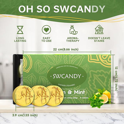 Aromatherapy Shower Steamers Birthday Day Gifts Lemon Mint - Swcandy 8 Pcs Bath Bombs Birthday Gifts for Women, Shower Bombs with Essential Oils, Relaxation Home SPA for Women Who Has Everything
