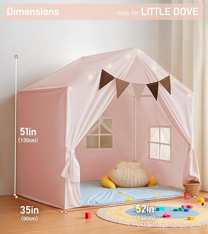 Kids Tent, Play Tent with Star Lights, Large Play Tents with 2 Windows, Kids Playhouse Indoor & Outdoor, Reading Nook, Christmas Toddler Tents for Girls & Boys, 52" x35" x 51", Pink