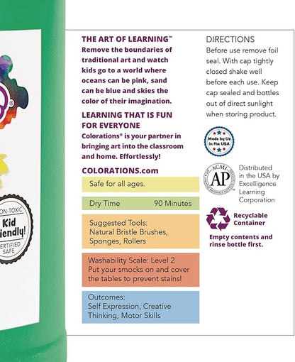 Colorations Washable Tempera Paint, Classroom Art Supplies, School Paints, Gallon Size, 12 Colors, Non Toxic, Bright Bold Color, Kids Paint, Craft, Hobby, Fun, Crafting Supply, Paint Set
