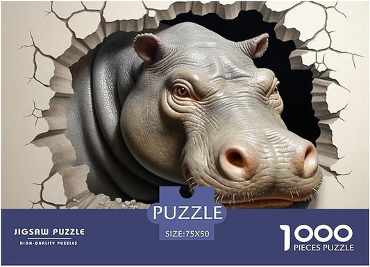 Hippo for Adults Fun 1000 Piece 3D Animal Thickened Wooden Jigsaw Puzzles Stress Relief Toy Home Decoration Toy Intellectual Game Education Game Premium & Durable 1000pcs (75x50cm)