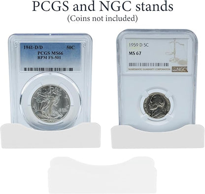 10-Pack Coin Display Stand, PCGS & NGC Slab Holders (White)
