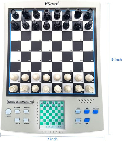 iCore Electronic Chess Set, Talking Chess Master Pro, 30 Skill Levels and 14 Brain Games, 1 or 2-Player Modes for All Ages