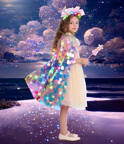 Princess Dress Up Toys Princess Dress Up Clothes Rainbow Mermaid Cape Kit 9 Pcs Gift Set for Little Girls 3-8 Years