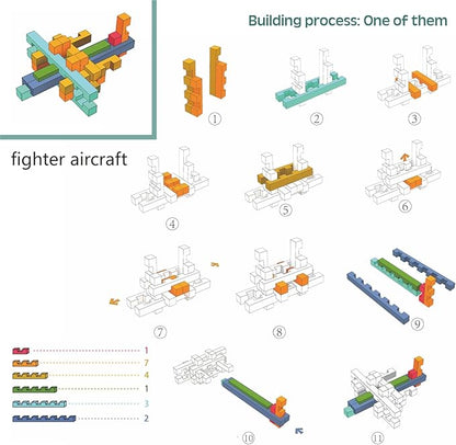15 in 1 Educational Wooden Building Blocks - Mortise and Tenon Assembled into 15+ Various Shapes, STEM Toys Gift for Kids and Classroom, DIY Building Toys for Ages 5+ Teens Adults - 42 Pcs