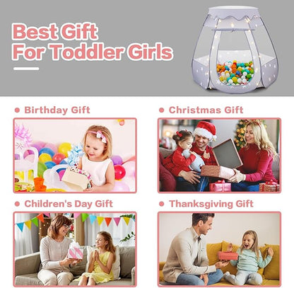 Baby Ball Pit for Toddler: with Star Lights - Pop Up Princess Play Tent for Kids - Indoor Outdoor Baby Girl Toys Birthday Gifts - NO Balls (Gray Tent)