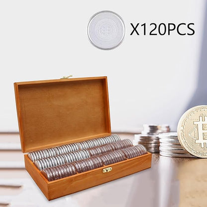 20-46 mm Wooden Coin Holder, 120 Pcs Highly Transparent Coin Capsules with Foam Gasket, Coins Collector Case Holder, Professional Coin Storage Case Box for Coin Collection (Bronze)