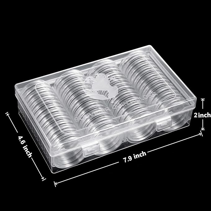 MUDOR 41 mm Coin Holder, 60 Pieces Silver Dollar Capsules with Foam Gasket, Professional Storage Case Box for Coin Collection