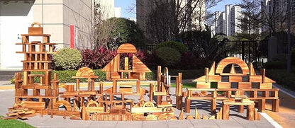 Vintage Solid Carbonized Wooden Building Blocks Set for Kids 3-12 Outdoor(43pcs,5.4 lbs), Table Sensory Wood Building Toys for Toddlers, Outside Wooden Blocks for Preschool