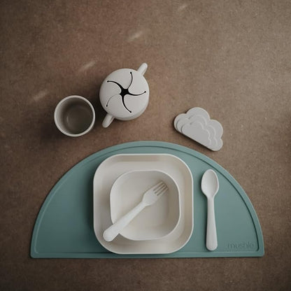 mushie Flatware Fork and Spoon Set for Toddlers | Made in Denmark (Ivory)