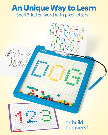 Coogam Magnetic Drawing Board, Large Magnet Doodle Board with Pen and Dot Beads, Color Shape Pattern Art Pad, Montessori Educational Traveling Toy Gift for 3 4 5 6 Years Old Toddlers