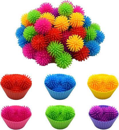 99pcs Fine Motor Skills Counting Sorting Sensory Bin Filler Included 60 Hedge Ball 4 Tweezer 2 Scissor Clip 20Pcs shamrock coins 12 Sorting Cup 1 Storage Bag for Preschool Early Education (Multicolor)