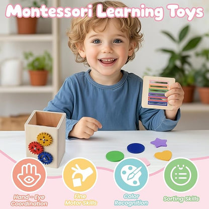 Shape & Color Sorting Montessori Toys for Toddlers 1-3, Wooden Sensory Toys, Preschool Learning Activities Matching Game, Educational Toy for Fine Motor Skills, Travel Gift for Boys Girls