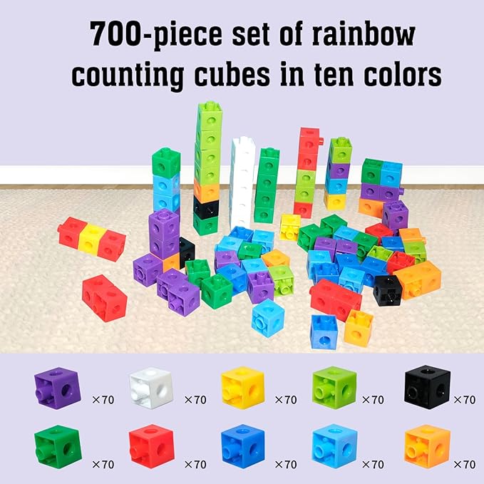 701 Pcs Math Learning Linking Cube with Pink Storage Container Counting Cubes Plastic Colorful Counting Blocks Math Manipulatives Classroom Learning Supplies for Home school Educational(Pink)