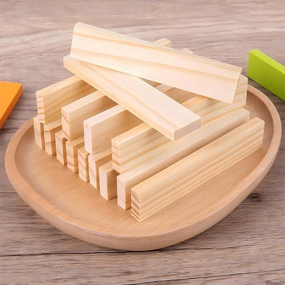300pcs Open Ended Wooden Building Blocks for Kids 6.6lb, Natural Pine Rectangular Wood Building Toys，Construction Toys for Toddlers, STEM Building Set,Birthday Gift for Ages 3-8 (S 4.7"-Wood Color)