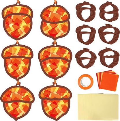 Qyeahkj 36 Set Fall Acorn Suncatchers Crafts for Kids DIY Autumn Window Tissue Paper Craft Kit Hanging Decor for Thinkgiving Home Activity Art Project Birthday Party Favor Gift