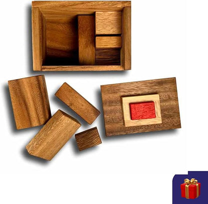 Difficult Puzzle for Adults - Hide The Red Stone Wood Puzzle - 9 Piece Brain Teaser