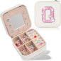 Personalized Jewelry Case for Women Girls - Fashion Mini Jewelry Boxes - Trendy Travel Jewelry Organizer with Initials Letter - Teen Gifts | Cream,Q