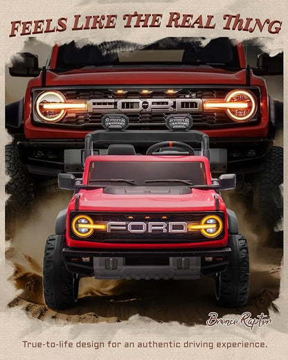 Ford Bronco 24V Ride on Toys for Boys & Girls, 2 Seater Kids Electric Car with Remote Control, Kids Ride on Truck with 4 Wheels Suspension, Led Lights, Safety Belt (24V, Red)