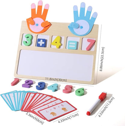 Montessori Math Board Toy - Double-Sided Finger Counting & Number Tracing Board Number Blocks, Wooden Math Manipulatives for Kids Ages 3-6, Preschool Classroom Homeschool Educational Games