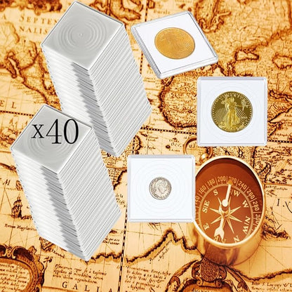 Coin Capsule Coin Snap Holder 2 x 2 Inch Half Dollar Coin Holder, Coin Cases for Collectors Coin Sleeves Collectors for Coin Collection Supplies (White Foam Gasket, 40)