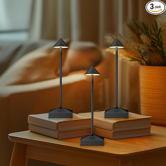 3 Pack 8.26in Black Small Cordless Table Lamps Rechargeable, Battery Operated Mini Lamp, Small Lamp Touch Portable Table Lights, LED Night Light for Bedside/Dining/Bar/Outdoor (Black-A)