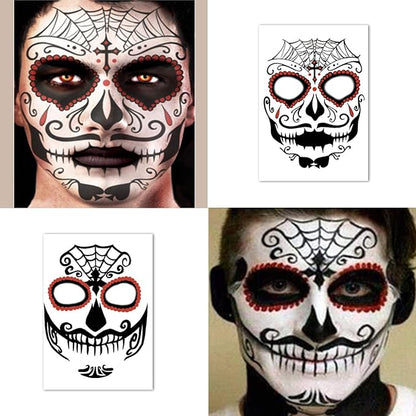 Yazhiji 42 Sheets Halloween Temporary Tattoo Family Set Day of Dead Pumpkin Ghost for Women Black Fake Death Skull Skeleton Tatoos for Men Boy and Girl, Halloween Zombie Makeup Tattoo Kit