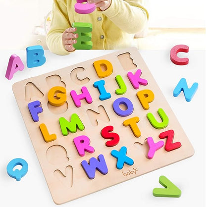 Wooden Alphabet Puzzle Toys, ABC Letter & Number Puzzles for Toddlers 3 Year Old, Preschool Learning Toys for Kids, Educational Gift for Boys Girls