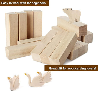 RHBLME 40 PCS Basswood Carving Blocks, 4" x 1" x 1" Unfinished Wood Blocks for Carving, Wooden Cubes Soft Solid Wooden Basswood for Wood Carving Beginners or Expert Carvers and Whittling