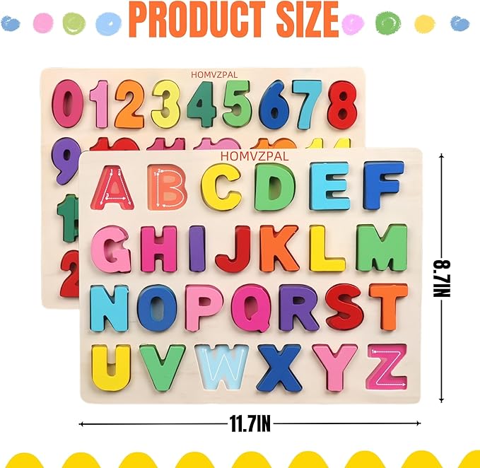 Alphabet Puzzle Wooden Puzzles for Toddlers, Alphabet Learning Toys ABC Shape Puzzle Wood Montessori Preschool Early Education Learning Toys for Kids Toddlers Girls Boys Kindergarten