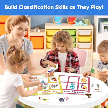EAMAY Building Language and Matching Games Set with 6 Sorting Mats and 36 Everyday Objects Pieces Special Education Classroom,Sorting Toys for Toddlers 1-3