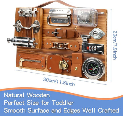 Busy Board for Toddlers, Travel Toy Fidget Board Activity Board for Fine Motor Skills, Wooden Busy Board Toys for 3 Years Old Boys & Girls with Switch, Locks, Music Box...