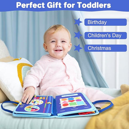 Toddler Busy Board Montessori Toys, Sensory Toys for 1 2 3 4 Year Old Boy, Busy Book Travel Educational Activities for Learning Fine Motor Skills Birthday Gifts (Blue Dinosaur/P10)