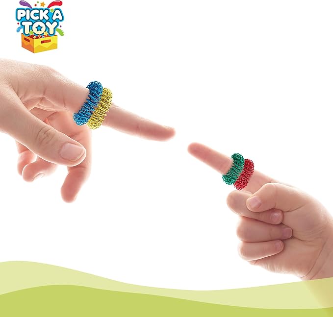 Acupressure Rings for Stress & Focus – 10 Quiet Metal Fidget Toys for Adults & Kids 5+ | Pick A Toy Sensory Set for Relaxation, Pain Relief & School Use